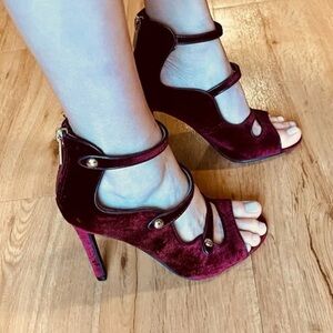 Guess Burgundy Velvet Strappy Heels